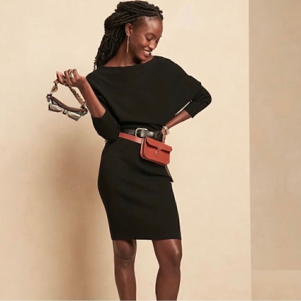 BLACK BANANA REPUBLIC COLLETTA OFF-SHOULDER SWEATER DRESS SZ L - Picture 1 of 5